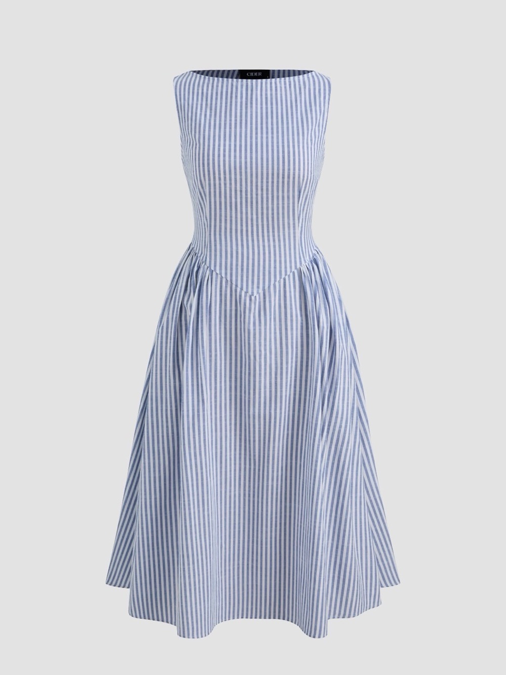 NWOT Cider Light Blue and White Striped Midi Dress